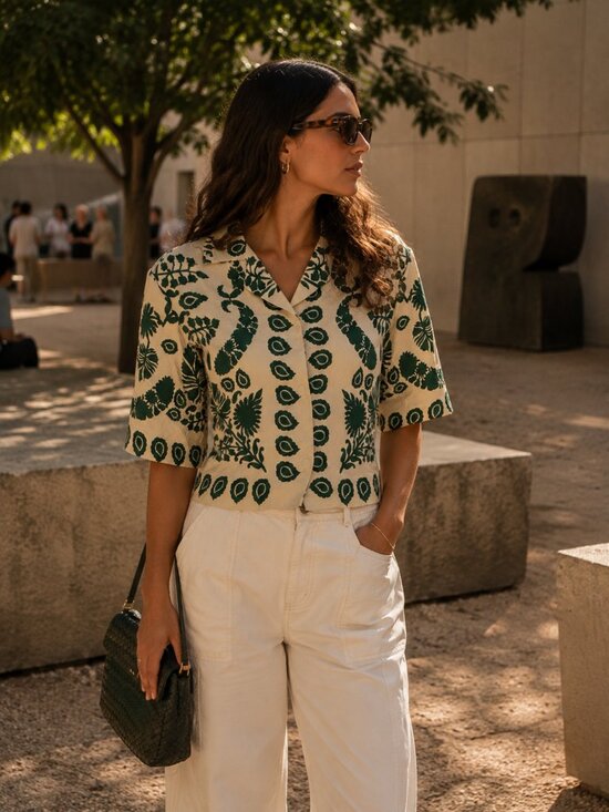 Sandro Tops - Sandro Printed Collared Crop Top